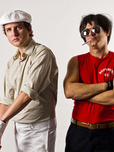 Costume guide for characters from the movie Caddyshack.  Ty Webb is wearing a newsboy cap, a tan shirt, and khaki pants.  Tony D'Annunzio is wearing aviator sunglasses, a red Bushwood CC t-shirt, and smoking a cigarette.