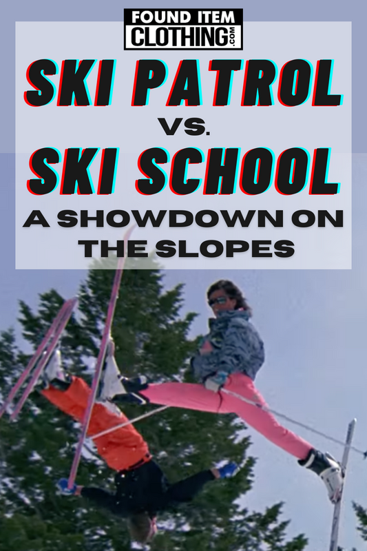 Ski Patrol vs. Ski School: A Showdown on the Slopes, with a picture of two people doing ski jumps
