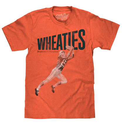 View of orange t-shirt with Wheaties logo