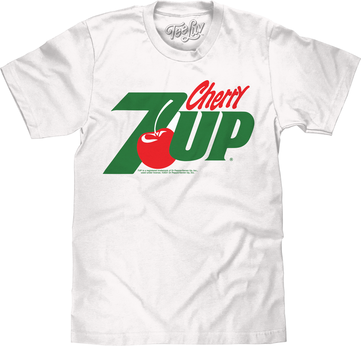 White t-shirt with Cherry 7UP logo on a white background