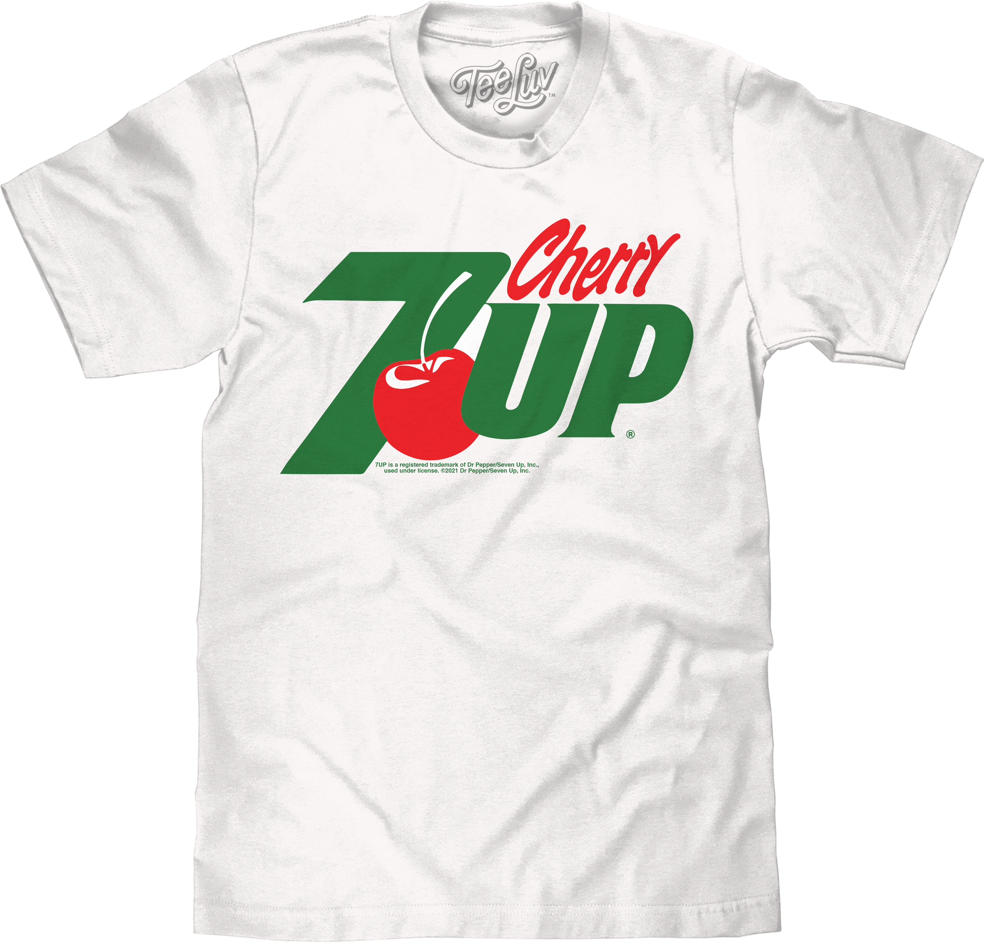White t-shirt with Cherry 7UP logo on a white background