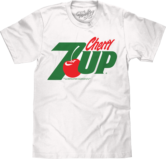 White t-shirt with Cherry 7UP logo on a white background