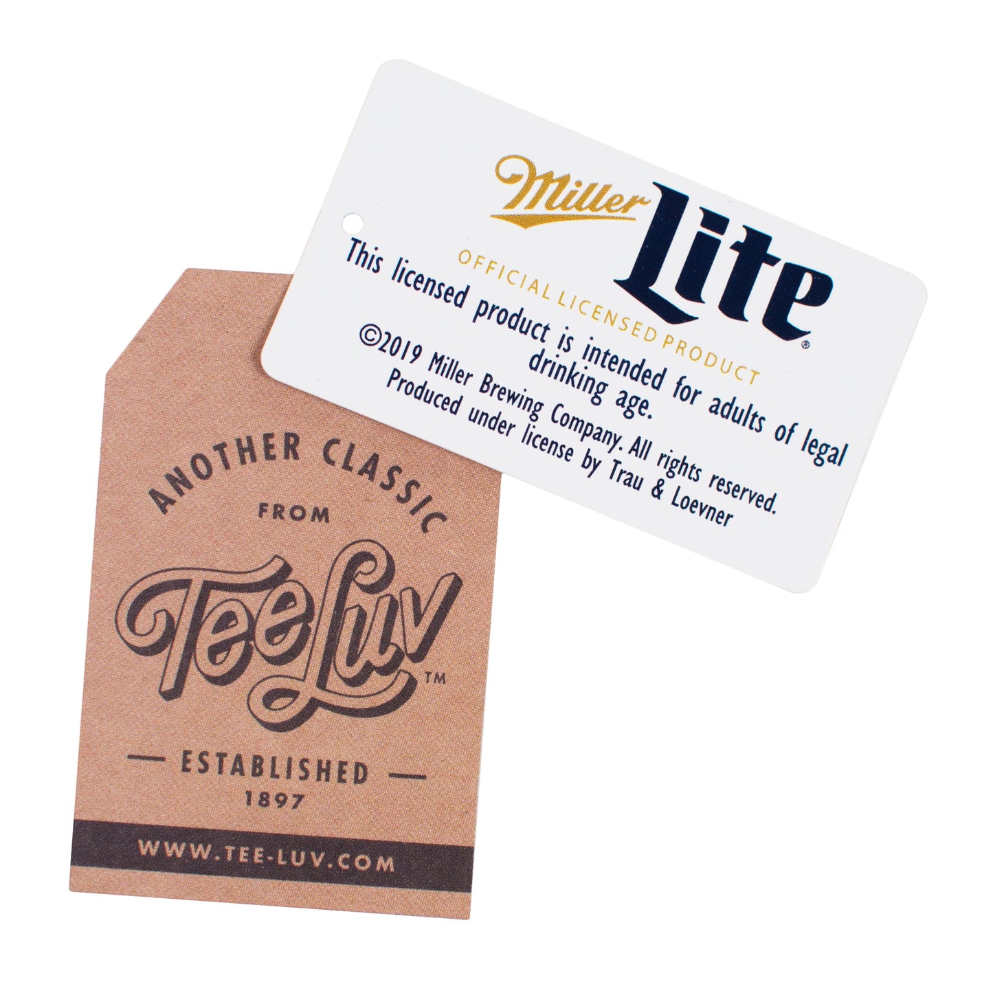 Miller Lite branded product with Tee Luv packaging on a white background