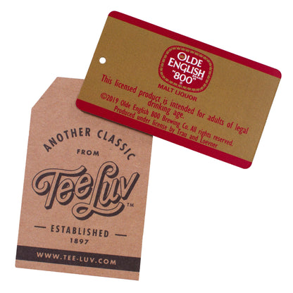 Two brown paper tags with branding and text on a white background