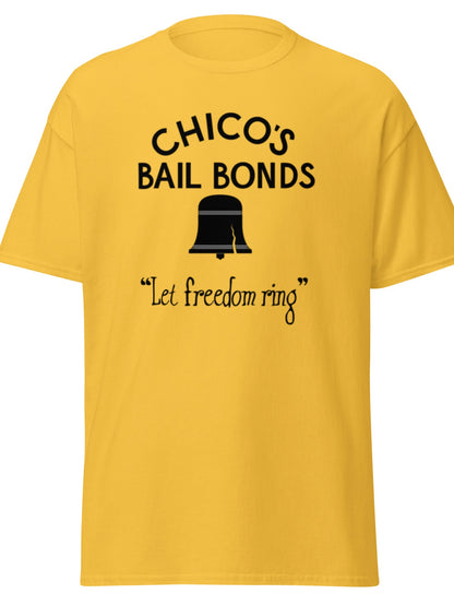 Yellow t-shirt with black text and graphic on a white background